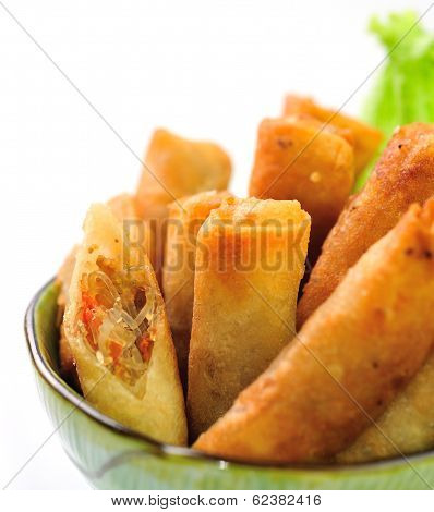 Fried Chinese Traditional Spring Rolls Food