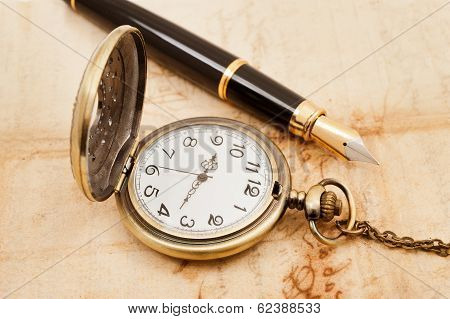 Fountain Pen And Pocketwatch