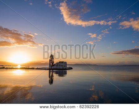 scene of Vlacherna monastery, Kanoni, Corfu, Greece