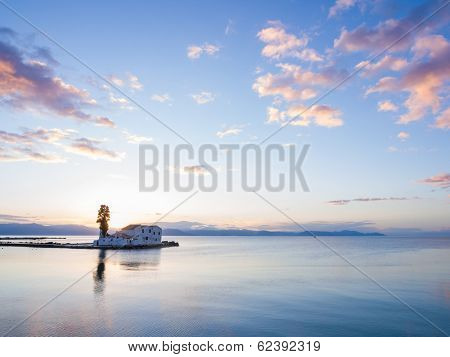 scene of Vlacherna monastery, Kanoni, Corfu, Greece