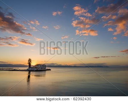 scene of Vlacherna monastery, Kanoni, Corfu, Greece