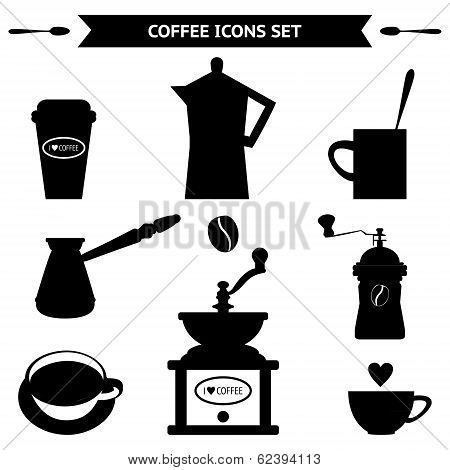 Graphic set of vintage black coffee icons
