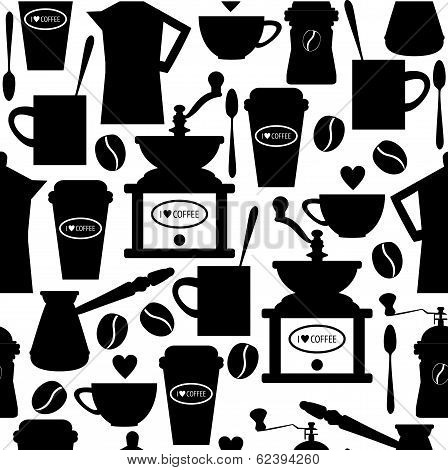 Vintage seamless pattern with vector coffee silhouette.