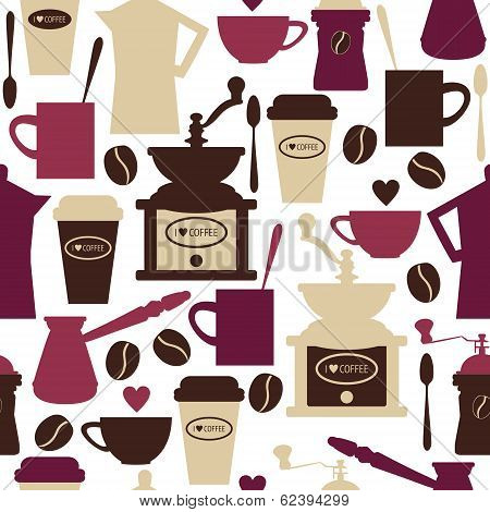 Vintage seamless pattern with coffee illustrations.