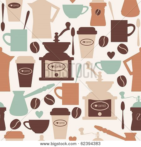 Vintage seamless pattern with coffee illustrations.