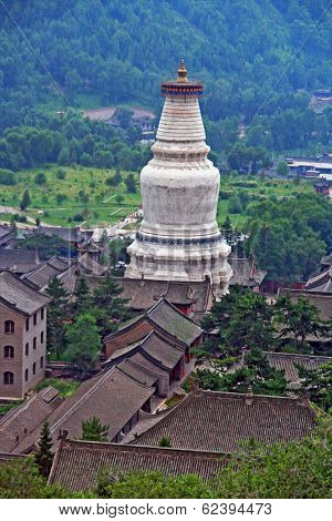 The Gigantic White Stupa Of Tayuan Temple In Wutai Shan, China, Oil Paint Stylization