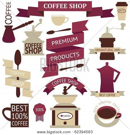 Graphic set of vintage coffee icons