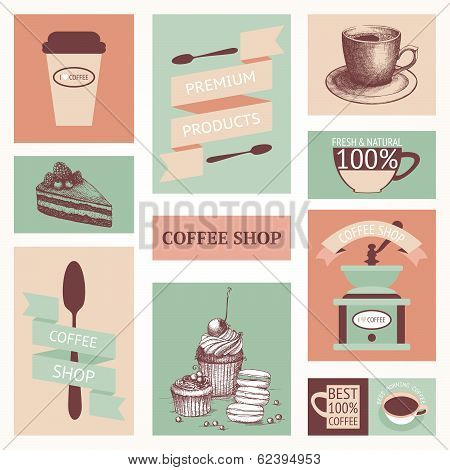 Vector set of vintage coffee cards