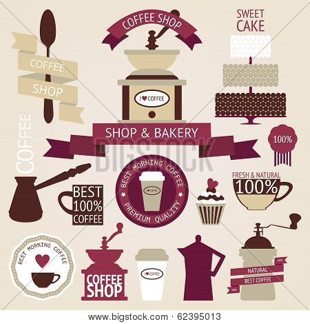 Graphic set of vintage coffee icons