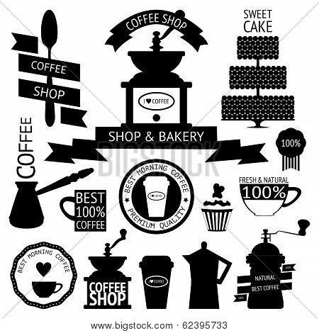 Vector set of vintage black coffee icons