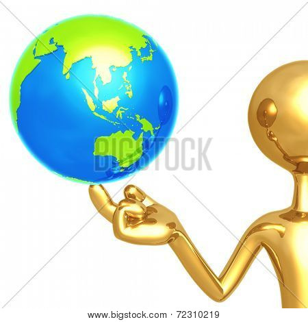 Gold Guy With World On His Finger
