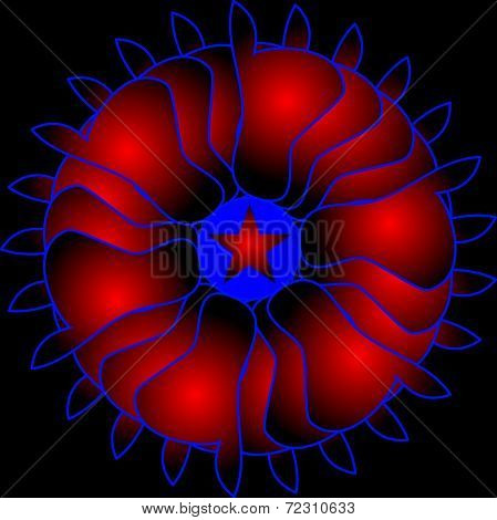 Graphic Design Of Curvilinear Figures On Red Gradient.