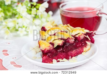 Cherry Pie With Cup Of Tea Karkade