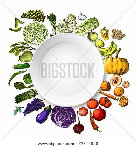 hand-painted vegetables, fruits
