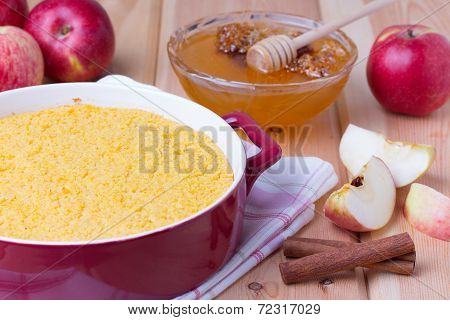 couscous casserole with apples, honey and cinnamon