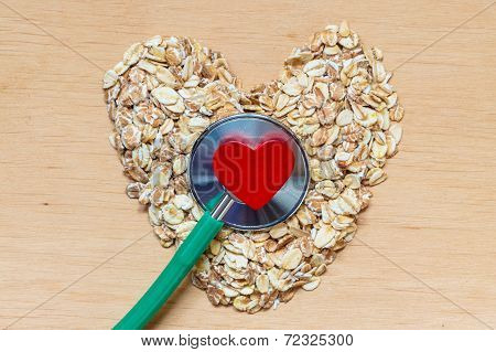 Oat Flakes Heart Shaped And Stethoscope.