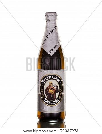 Bottle of wheat beer Franziskaner Weissbier Kristallklar