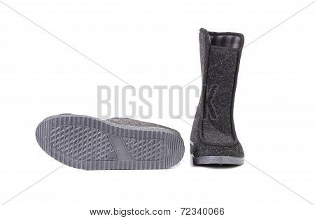 Pair of black felt boots.