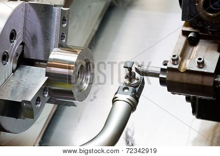 Industrial Metal Work Machining Process By Cutting Tool On Cnc Lathe