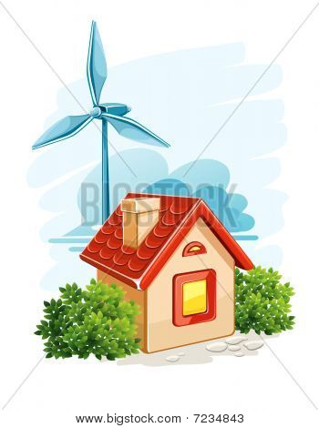 house with wind turbine for electric energy generation