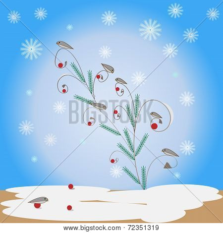 Winter background with birds