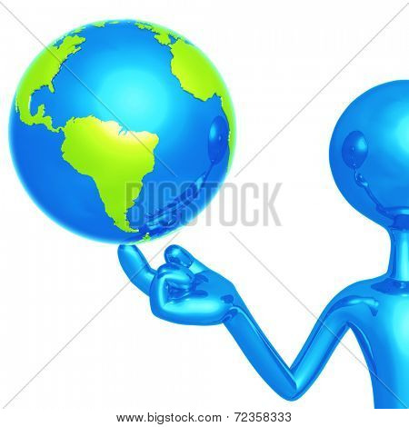 Blue Guy With World On His Finger