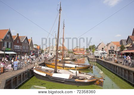 Old Dutch Sailing Vessels In The Harbor Of Spakenburg