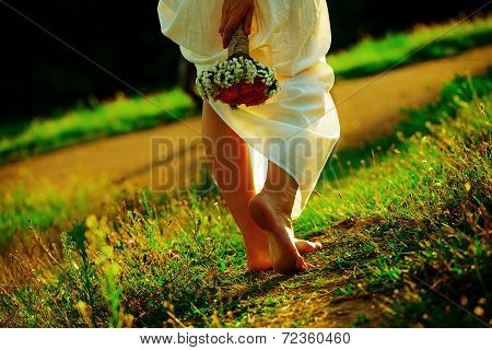 Beautiful Girl Walking At Sunset