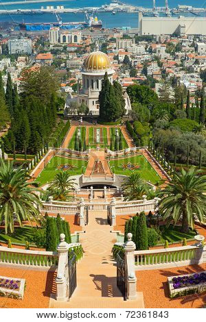 Baha'i gardens and temple, on the slopes of the Carmel Mountain, in Haifa, Israel