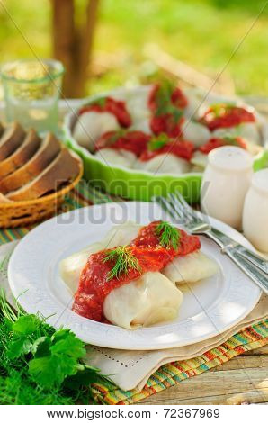Cabbage Rolls With Tomato Sauce And Dill