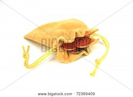 Jewelry Bag And Gold Coins Isolated