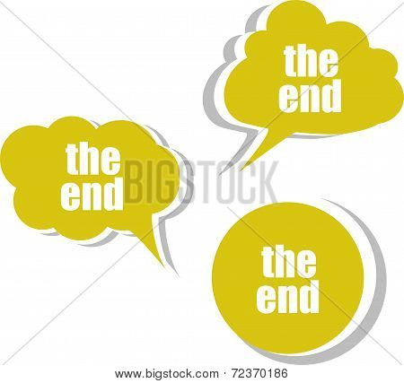 The End Words On Modern Banner Design Template. Set Of Stickers, Labels, Tags, Clouds