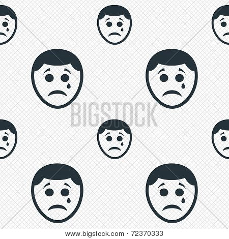 Sad face with tear sign icon. Crying symbol.