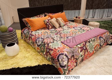 Missoni Double Bed On Display At Homi, Home International Show In Milan, Italy