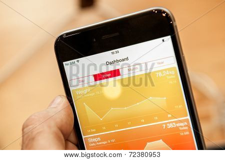 Apple iPhone 6 Plus with health app on screen
