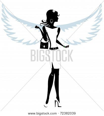 Silhouette of a Pretty Young Woman Angel