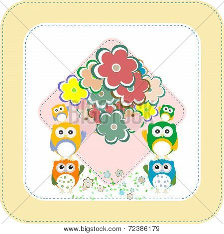 Owls, Birds, Flowers, Cloud And Love Heart