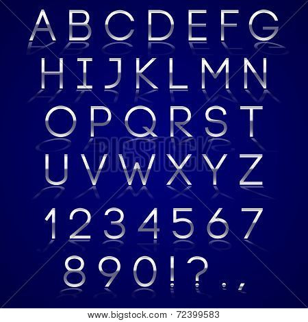 Vector chrome alphabet letters with reflection on dark background