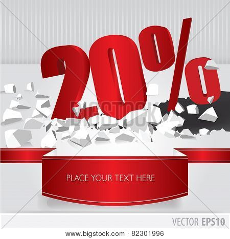 Red 20 Percent Discount On Vector Cracked Ground On White Background