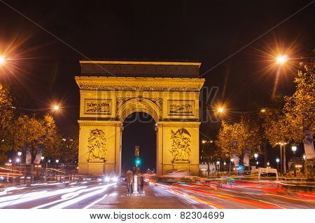 Arch of Triumph of the Star in Paris (France) at night