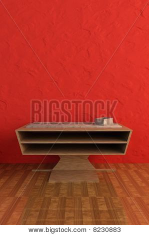 moderne Sideboard mit rotem Hintergrund