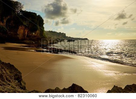 Amazing  beach destination sunrise or sunset with beautiful breaking waves 