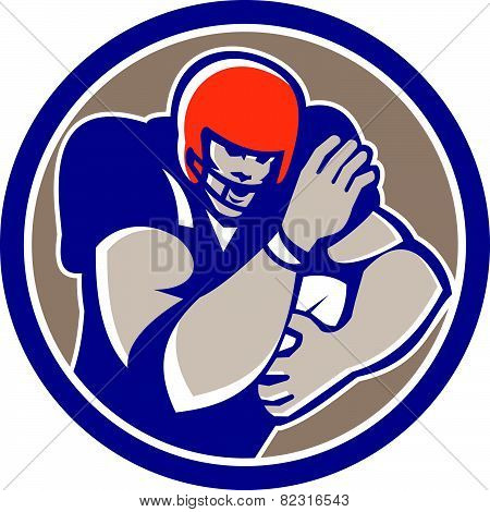 American Football Player Fend Off Circle Retro
