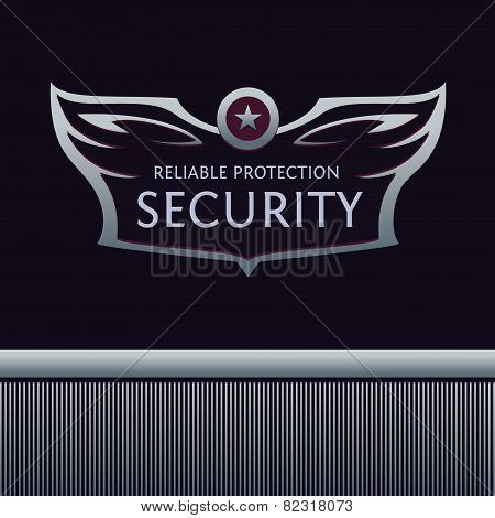 Heraldic logo with wings, star.