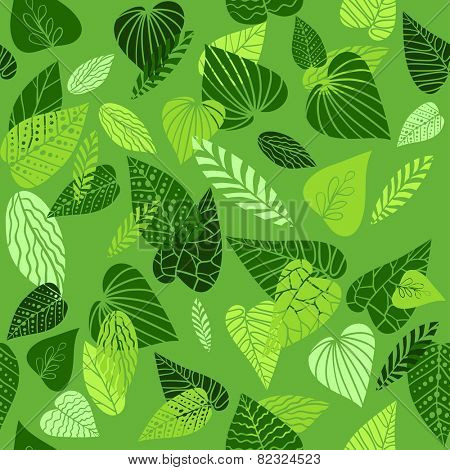 Summer green leaves. Seamless pattern