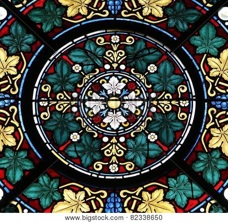 MARIJA BISTRICA, CROATIA - JULY 14: Stained glass window in Basilica Assumption of the Virgin Mary in Marija Bistrica, Croatia, on July 14, 2014