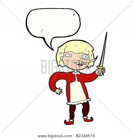 cartoon musketeer with speech bubble