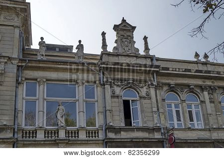 Ancient building with rich decoration in center of Ruse town