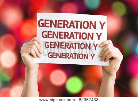 Generation Y card with colorful background with defocused lights