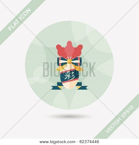 Chinese New Year Flat Icon With Long Shadow,eps10, Lucky White Radish With Chinese Words Means 